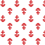 Red Anchors Away on White Cotton Jersey Blend Knit Fabric