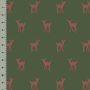 Fawn Silhouette on Forest Green Cotton Jersey Blend Knit Fabric