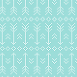 White Stitched Arrow on Aqua Cotton Jersey Blend Knit Fabric