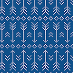 White Stitched Arrow on Blue Cotton Jersey Blend Knit Fabric