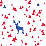 Classic Blue Bittersweet Red Triangle Stag on White Cotton Jersey Blend Knit Fabric