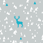 Grey Scuba Blue Triangle Stag on White Cotton Jersey Blend Knit Fabric
