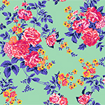 Pink Coral Floral on Minty Green Cotton Jersey Blend Knit Fabric