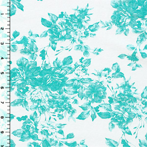Aqua Blue Film Grain Roses Cotton Spandex Knit Fabric