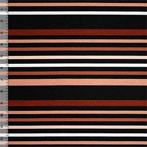Peach Brown Black Multi Stripe Ponte de Roma Fabric